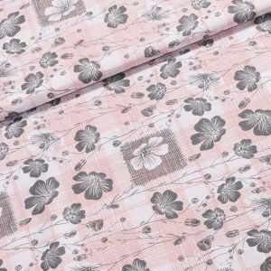 Bavlněné plátno 303000/177, šedé popínavé květy na růžovém káru, š.140cm (látka v metráži)
