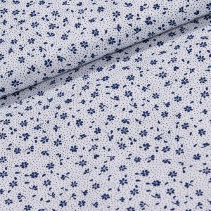 Bavlněné plátno Valerie VA003/02 tmavě modré květinky na bílé, š.160cm (látka v metráži)