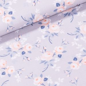 Bavlněné plátno ABBIE 801, oranžové růžičky na šedé, š.140cm (látka v metráži)