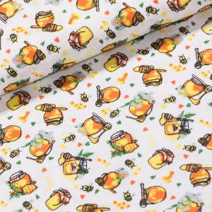 Bavlněné plátno dětské 103000, včelky a med, žlutá š.140cm (látka v metráži)