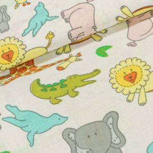 Bavlněné plátno dětské africká zvířátka a tuleni, smetanová š.160 cm (látka v metráži)