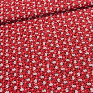 Bavlněné plátno dětské LGB 738001, hlavičky berušek na červené s puntíky, š.150cm (látka v metráži)