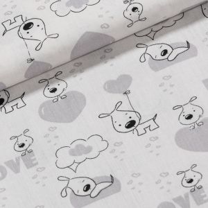 Bavlněné plátno dětské šedí pejsci na bílé, š.140cm (látka v metráži)