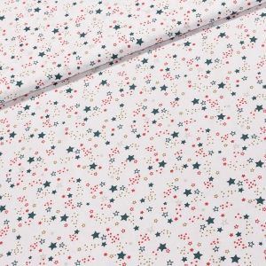 Bavlněné plátno LYRA 3B černé a červené hvězdičky na bílé, š.140cm (látka v metráži)