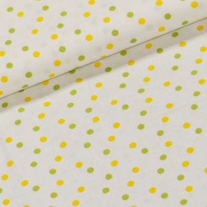Bavlněné plátno MATY 1586404/22 žlutý a zelený puntík na bílé, š.140cm (látka v metráži)