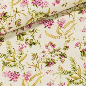 Bavlněné plátno PETITE PIACENZA 25, růžové luční kvítí na smetanové, š.150cm (látka v metráži)