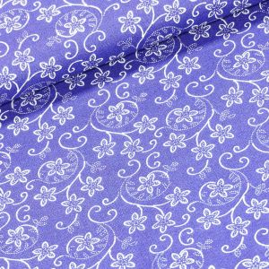 Bavlněné plátno POLO bílé popínavé květinky na modré, š.140cm (látka v metráži)