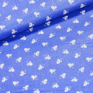 Bavlněné plátno POLO bílý kvítek na modré, š.140cm (látka v metráži)