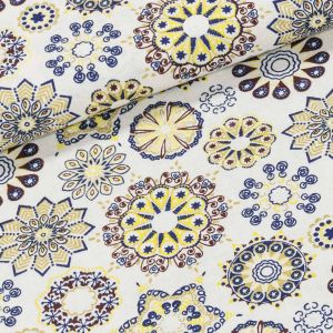 Bavlněné plátno POLO modro-žluté mandaly, š.140cm (látka v metráži)
