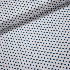 Bavlněné plátno tmavě tyrkysový větší puntík na bílé, š.140cm (látka v metráži)