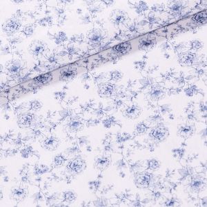 Bavlněné plátno TREND A DIANI-B 2 AZUL, modré květinky na bílé, š.150cm (látka v metráži)