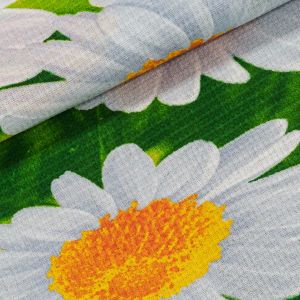 Bavlněné plátno vaflovina, utěrkovina / štola na metráž 703023 kopretiny na zelené, š. 50cm (látka v metráži)