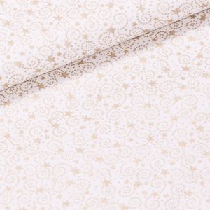 Bavlněné plátno vánoční 15856003-16, zlaté spirálky a hvězdičky na smetanové, š.150cm (látka v metráži)