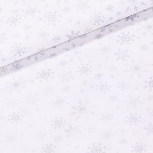 Bavlněné plátno vánoční 1612202-12, stříbrné vločky na bílé, š.150cm (látka v metráži)