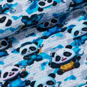 Bavlněný úplet dětský 6-13423 DIGITÁLNÍ TISK modré pandy, š.150cm (látka v metráži)