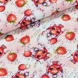 Bavlněný úplet dětský 6-30824, červené jahůdky na bílé, š.142cm (látka v metráži)