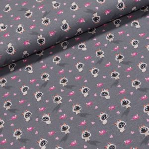 Bavlněný úplet dětský 7648-002 DIGITÁLNÍ TISK tajný život mazlíčků, kočka a myš, šedá, š.142cm (látka v metráži)