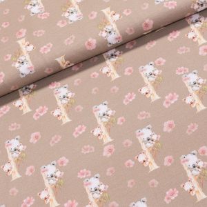 Bavlněný úplet dětský 8416-005 koaly na béžové, š.142cm (látka v metráži)