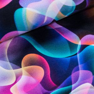 Bavlněný úplet DIGITÁLNÍ TISK 6-10024, barevné vlnky, růžová, š.145cm (látka v metráži)