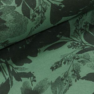 Bavlněný úplet TEPLÁKOVINA 6900/08b, květy na khaki, š.180cm (látka v metráži)