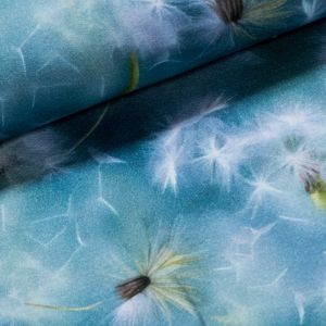 Bavlněný úplet TEPLÁKOVINA DIGÁLNÍ TISK 6-19023, pampelišky na modré, š.140cm (látka v metráži)