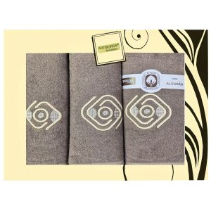 Dárkový set froté ručníků a osušek 105, 3-dílný, kávová (hnědá) s výšivkou, 1x 30x50cm + 1x 50x90cm + 1x 70x140cm