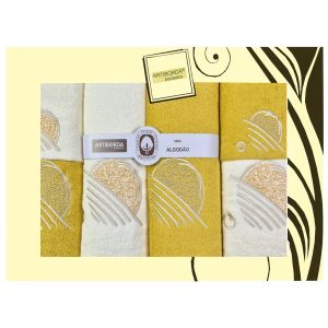 Dárkový set froté ručníků a osušek 169, 6-dílný, medová (okrová) a krémová s výšivkou 2x 30x50cm + 2x 50x90cm + 2x 70x140cm