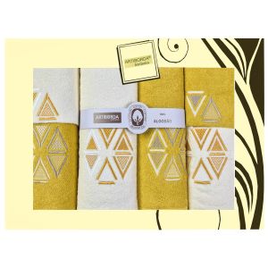 Dárkový set froté ručníků a osušek 171, 6-dílný, medová (okrová) a krémová s výšivkou 2x 30x50cm + 2x 50x90cm + 2x 70x140cm