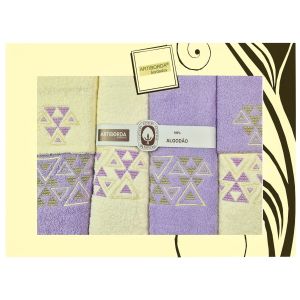Dárkový set froté ručníků a osušek 189, 6-dílný, fialová a krémová s výšivkou 2x 30x50cm + 2x 50x90cm + 2x 70x140cm