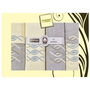 Dárkový set froté ručníků a osušek 201, 6-dílný, šedá a krémová s výšivkou 2x 30x50cm + 2x 50x90cm + 2x 70x140cm