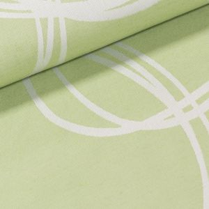 Dekorační závěs, krémové kruhy na zelené, šířka 140cm (látka v metráži)