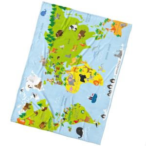 Dětská deka z mikrovlákna (coral fleece) MAPA ZVÍŘAT, modrá, 150x200cm