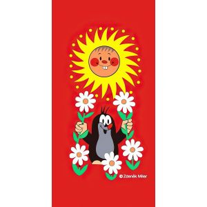 Dětská plážová osuška KRTEK A SLUNÍČKO (Krteček), červená, froté, 70x150cm