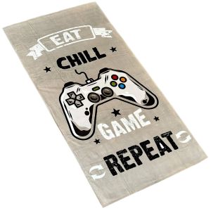 Dětská plážová osuška GAMER HERNÍ FLOW, béžovo-šedá, froté, 90x180cm