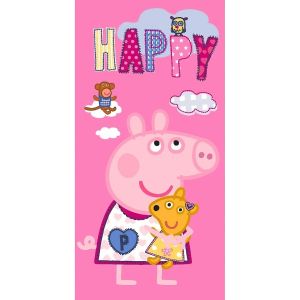 Dětská plážová osuška PRASÁTKO PEPINA (PEPPA) A MEDVÍDEK TEDDY, růžová, froté, 70x140cm