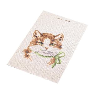 Dětská vyšívací sada s předtištěným motivem 020736/3, bílá kočička (předtisk, jehla a nitě), 14x20cm