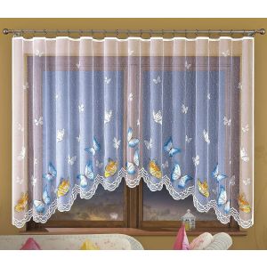 Dětská kusová záclona EMANUEL bílá s barevným vzorem motýlů, výška 150 cm x šířka 300 cm (na okno)