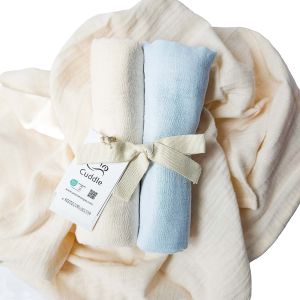 Dětské bavlněné látkové / mušelínové pleny MUŠELÍN cream+blue, smetanová a modrá, 130g/m2, 70x70cm, 2 kusy v balení