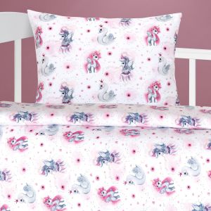 Dětské povlečení do postýlky JEDNOROŽEC, růžové, bavlna hladká, 100x135cm + 45x60cm