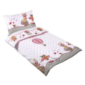 Dětské povlečení do postýlky RŮŽOVÁ SOVIČKA, bílé, bavlna hladká, 100x135cm + 45x60cm