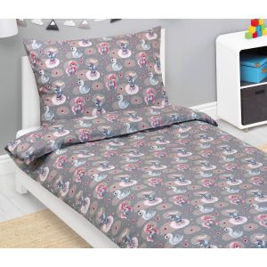 Dětské povlečení JEDNOROŽEC, LABUŤ ŠEDÁ, bavlna hladká, 140x200cm + 70x90cm 