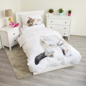 Dětské povlečení KITTEN WHITE, bílé, bavlna hladká, 140x200cm + 70x90cm 