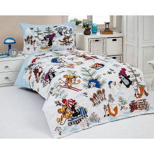 Dětské povlečení Matějovský KRTEK A ZIMA (Krteček), bílé, bavlna hladká, 140x200cm + 70x90cm