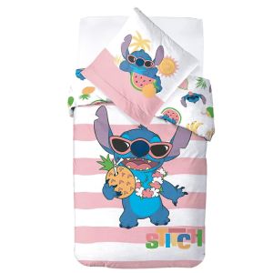Dětské povlečení LILO A STITCH PIŇA COLADA, růžové, bavlna hladká, 140x200cm + 70x90cm 