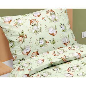 Dětské povlečení MAŠKARNÍ, zvířátka na světle zelené, bavlna hladká, 140x200cm + 70x90cm 