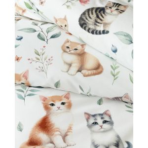 Dětské povlečení Matějovský KITTY, kočky, bílé, bavlna hladká digitál, 140x200cm + 70x90cm