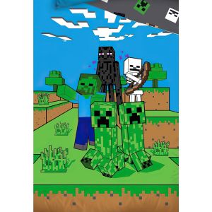 Dětské povlečení MINECRAFT MOB MONSTERS, modro-zelené, bavlna hladká, 140x200cm + 70x90cm 