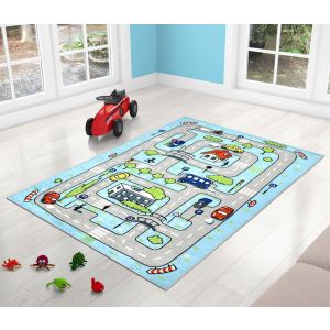 Dětský koberec, běhoun kusový 3D FOTOTISK MODRÁ AUTODRÁHA, 100x150cm