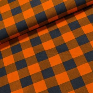 Flanel bavlněný K-07 oranžovo-šedá kostka, š.150cm (látka v metráži)