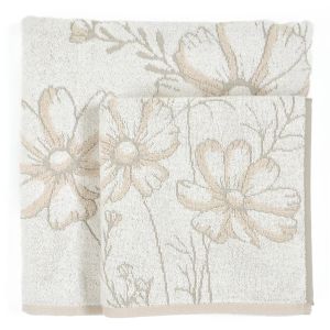 Froté osuška MONA, béžová s vytkávaným květinovým vzorem, 70x140cm